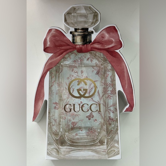 Gucci Inspired Floral Perfume Bottle Art Pink Ribbon Decor Luxury Vanity NWT - Picture 2 of 5